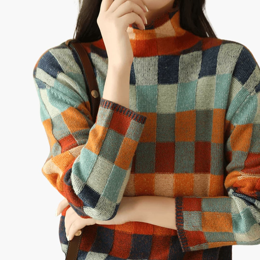 Anthea | Patchwork Turtleneck Jumper with Long Sleeves and Ribbed Cuffs view 3