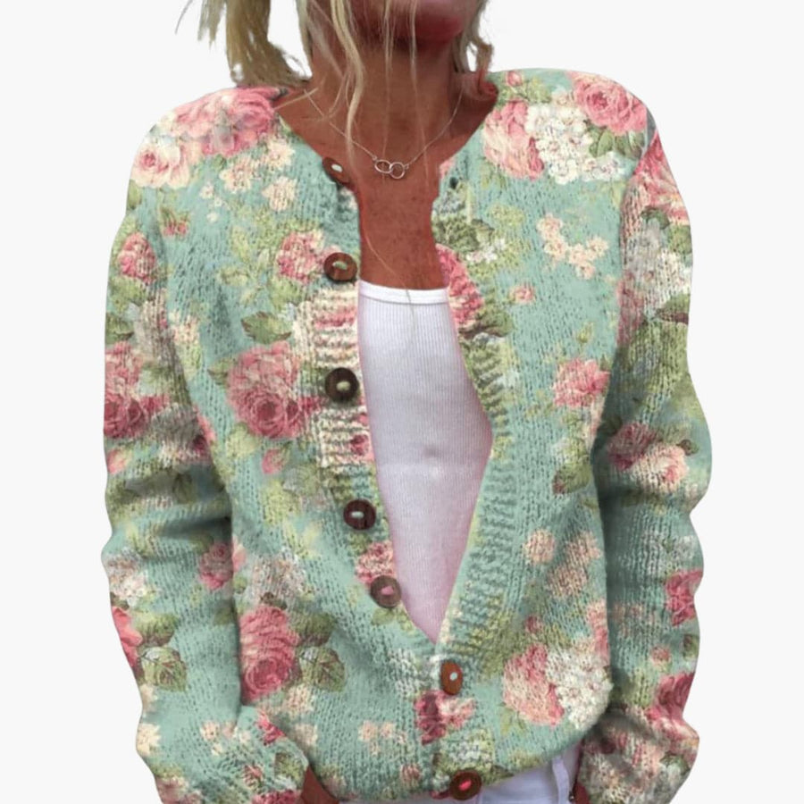Addison | Floral  Cardigan with Long Sleeves and Ribbed Hem view 4