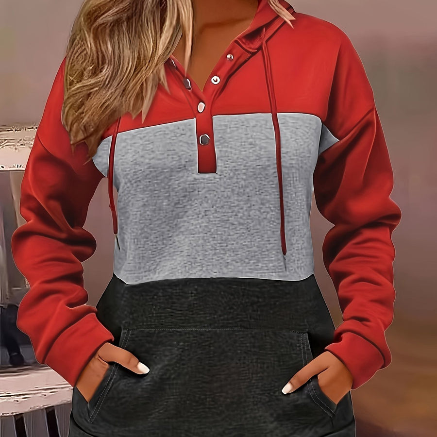 Brynne | Women's Color Block Hoodie – Button Neck Oversized Sweatshirt view 6