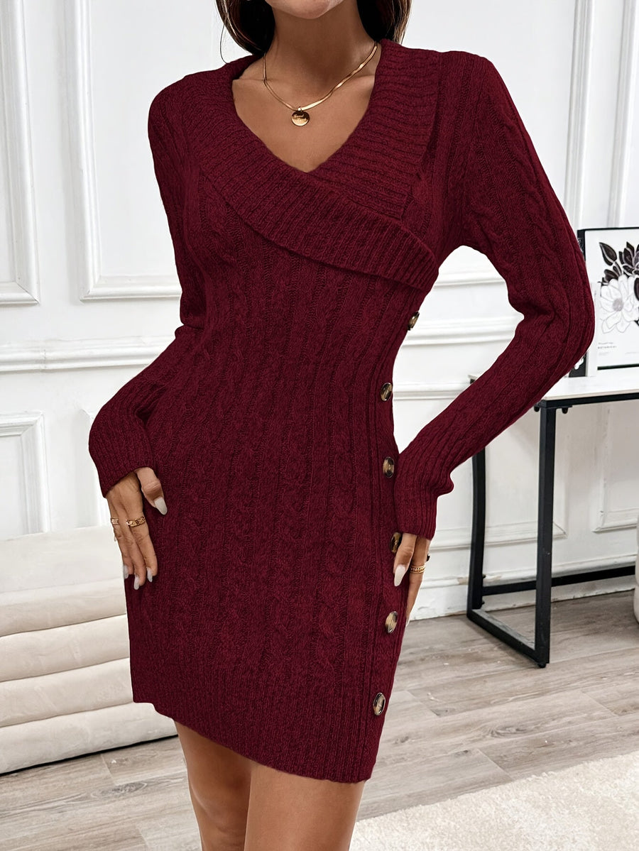 Loretta | Women's Halloween Sweater Dress – Cable Knit V Neck Fall Dress view 3