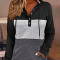 Brynne | Women's Color Block Hoodie – Button Neck Oversized Sweatshirt