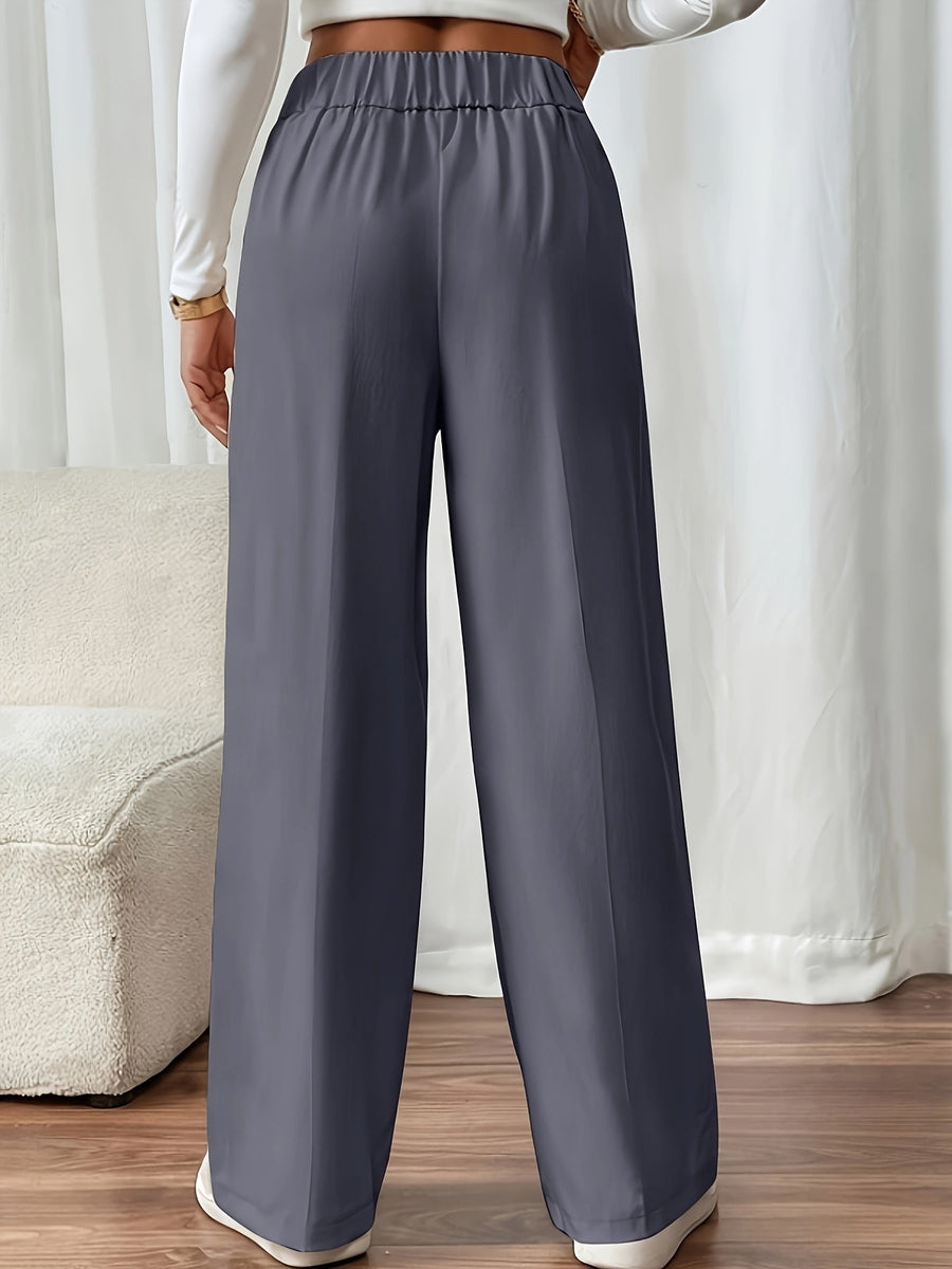 Lydia | Women's Wide Leg Trousers – High Waisted Elastic Waist Dress Pants view 7