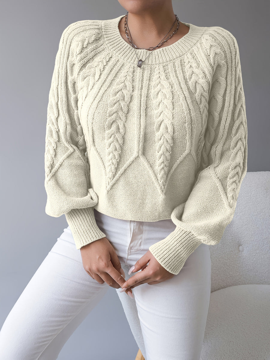 Elsie | Women's Cable Knit Sweater – Lantern Sleeve Textured Pullover view 13