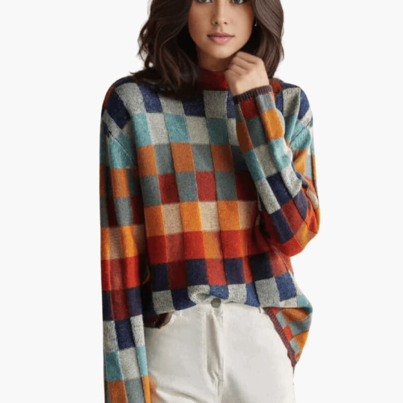 Anthea | Patchwork Turtleneck Jumper with Long Sleeves and Ribbed Cuffs