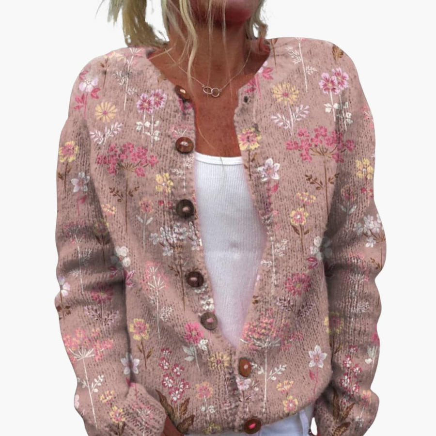 Addison | Floral  Cardigan with Long Sleeves and Ribbed Hem view 7