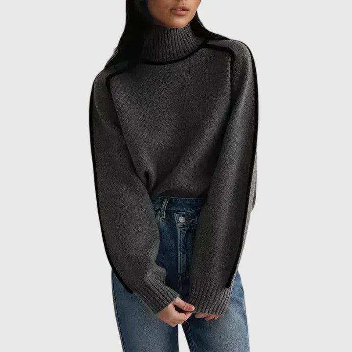 Jacinta | Batwing Turtleneck Sweater with Contrast Piping view 2