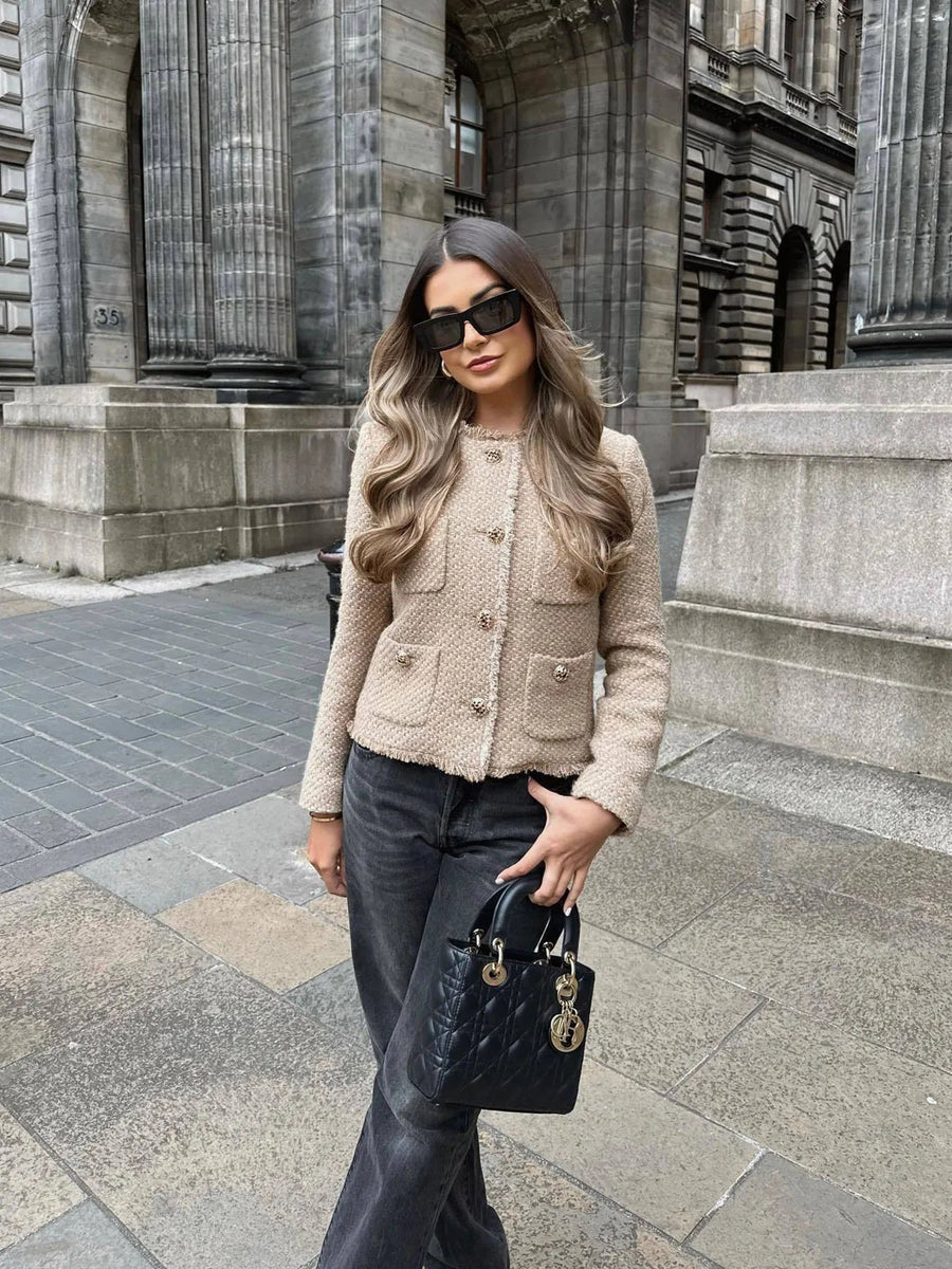 Pearl | Women's Blazer – Short Tweed Button Jacket view 6