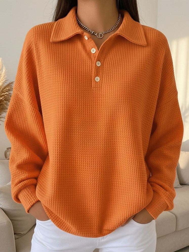 Corisande | Waffle Knit Collared Henley Sweater