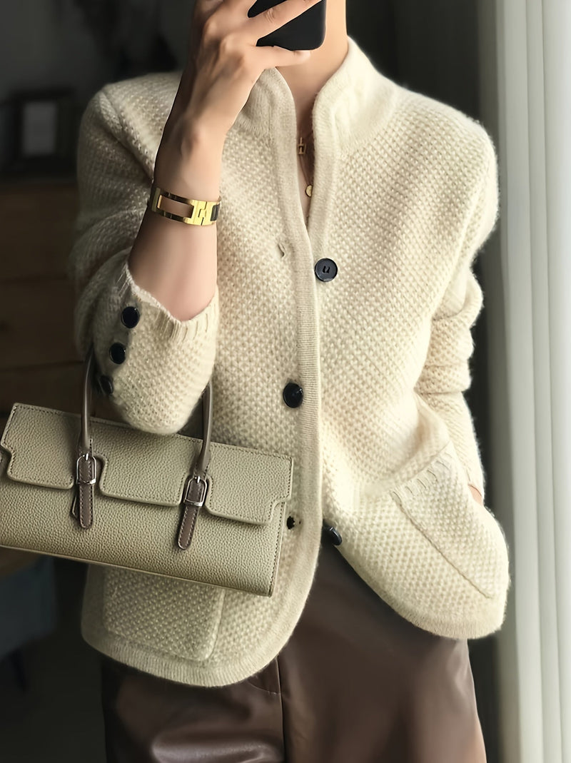 Kit | Women's Winter Cardigan – Textured Knit Stand Collar