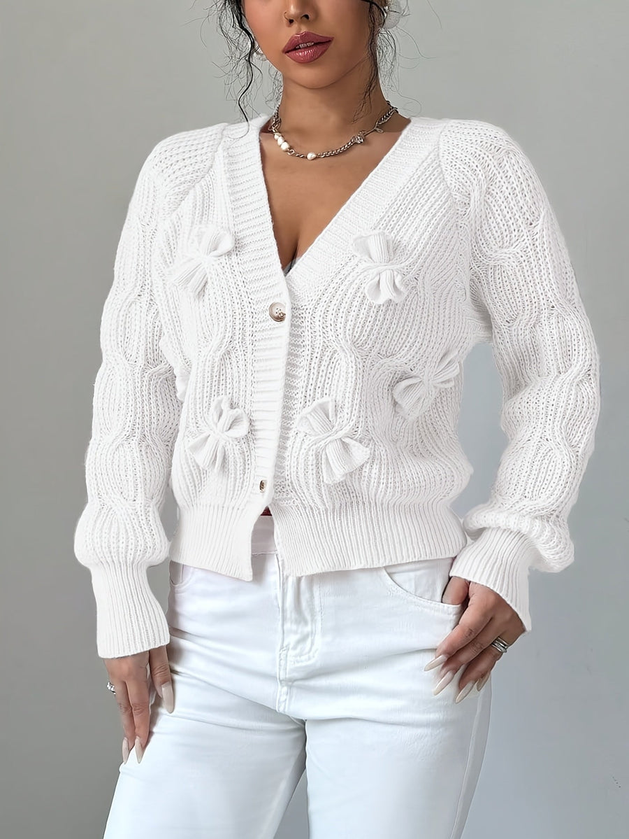 Juniper | Women's Cardigan – Bow Detail Long Sleeve Button-Up Knit view 19