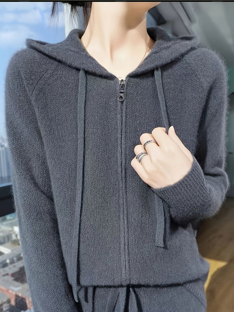 Belle | Women's Winter Cardigan – Hooded Zip-Up Cosy Layering view 5