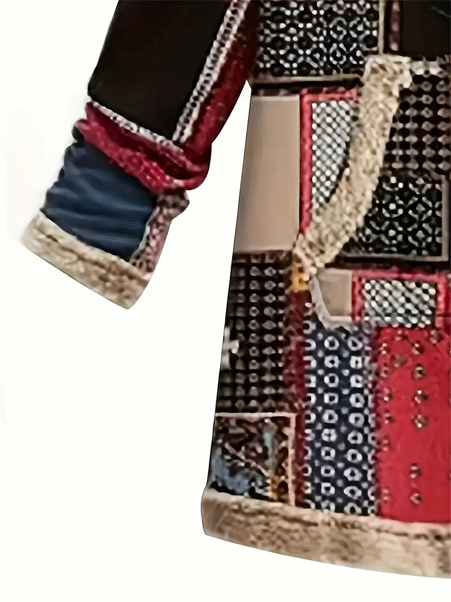 Iris | Women's Plush Lined Hooded Jacket – Patchwork Print Winter Coat view 4
