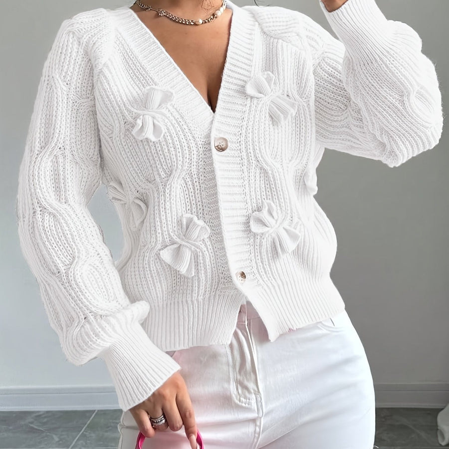 Juniper | Women's Cardigan – Bow Detail Long Sleeve Button-Up Knit view 14