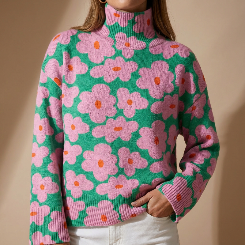 Aspen | Floral Roll Neck Knit Sweater for Women view 3
