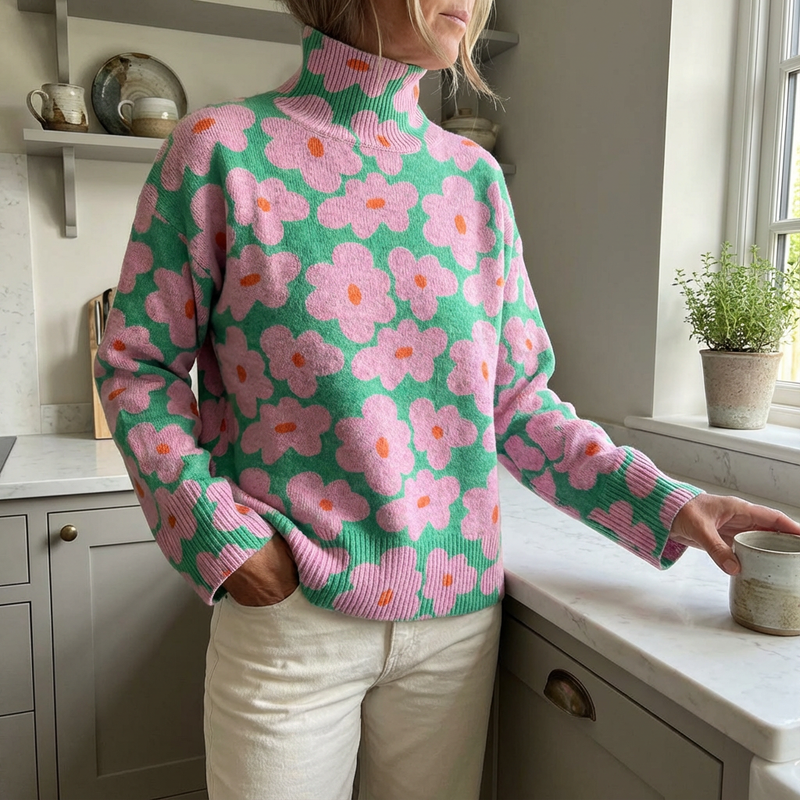 Aspen | Floral Roll Neck Knit Sweater for Women view 2