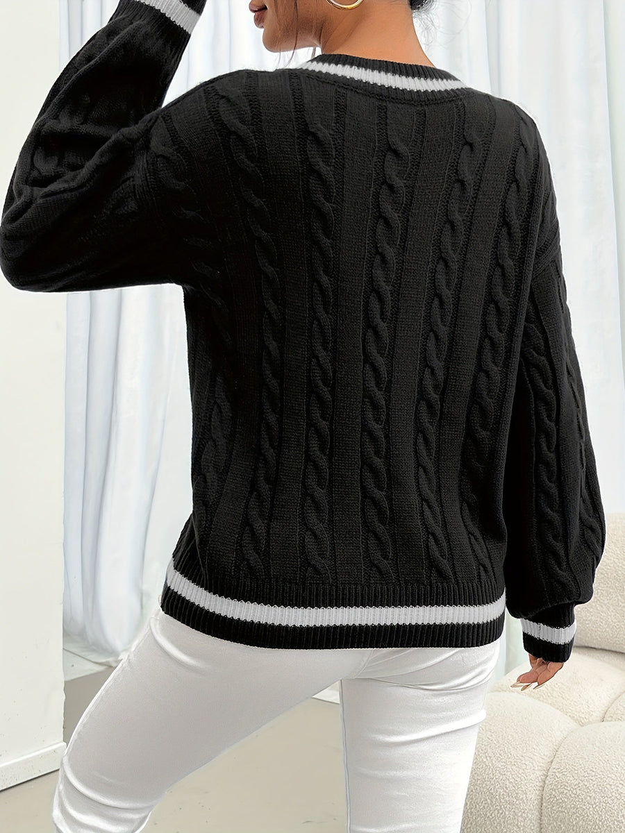 Camryn | Women's V Neck Cable Knit Sweater – Classic Winter Pullover view 10