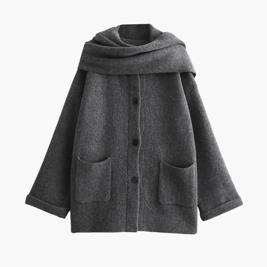 Viola | Button-Up Cardigan with Matching Scarf and Long Sleeves view 10