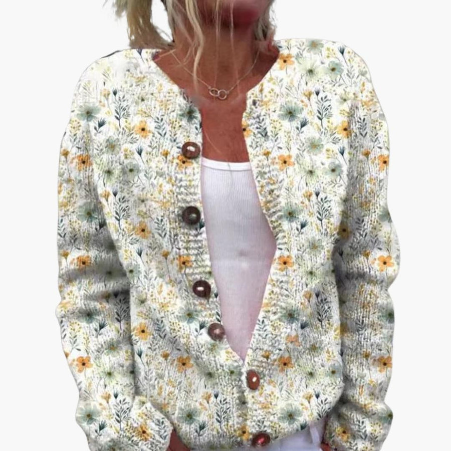 Addison | Floral  Cardigan with Long Sleeves and Ribbed Hem view 6