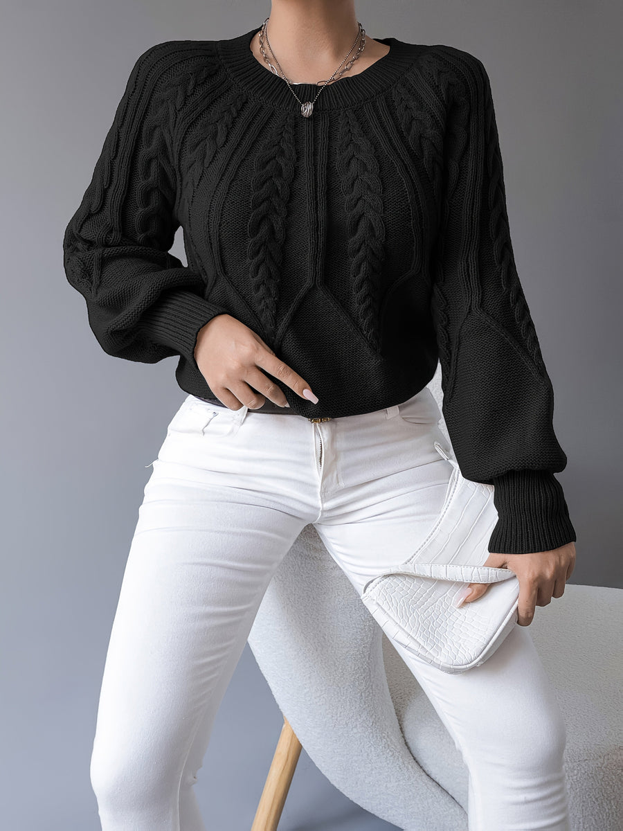 Elsie | Women's Cable Knit Sweater – Lantern Sleeve Textured Pullover view 20