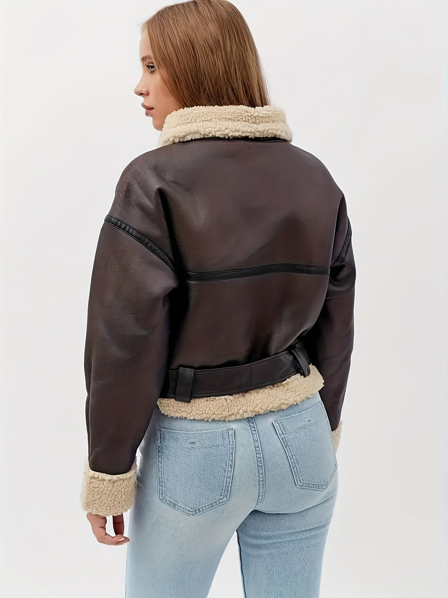 Cassidy | Women's Lined Moto Jacket – Cozy Winter Biker Jacket view 2