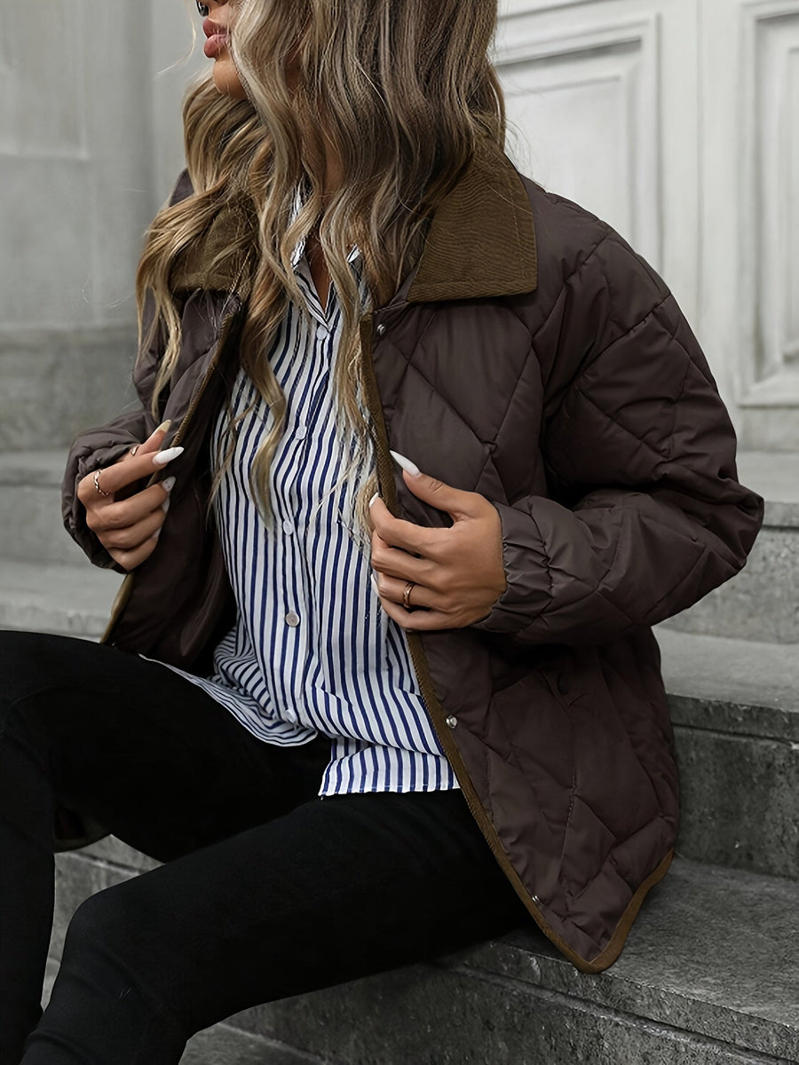 Imogen | Women's Quilted Jacket – Diamond Quilted Padded Winter Coat view 3