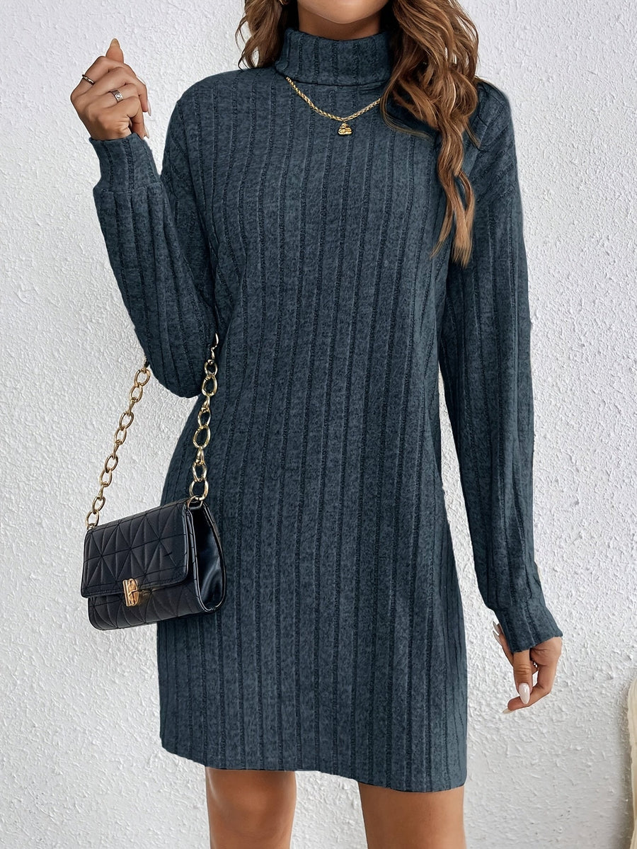 Florence | Women's Turtleneck Sweater Dress – Ribbed Knit Bodycon Midi Dress view 17