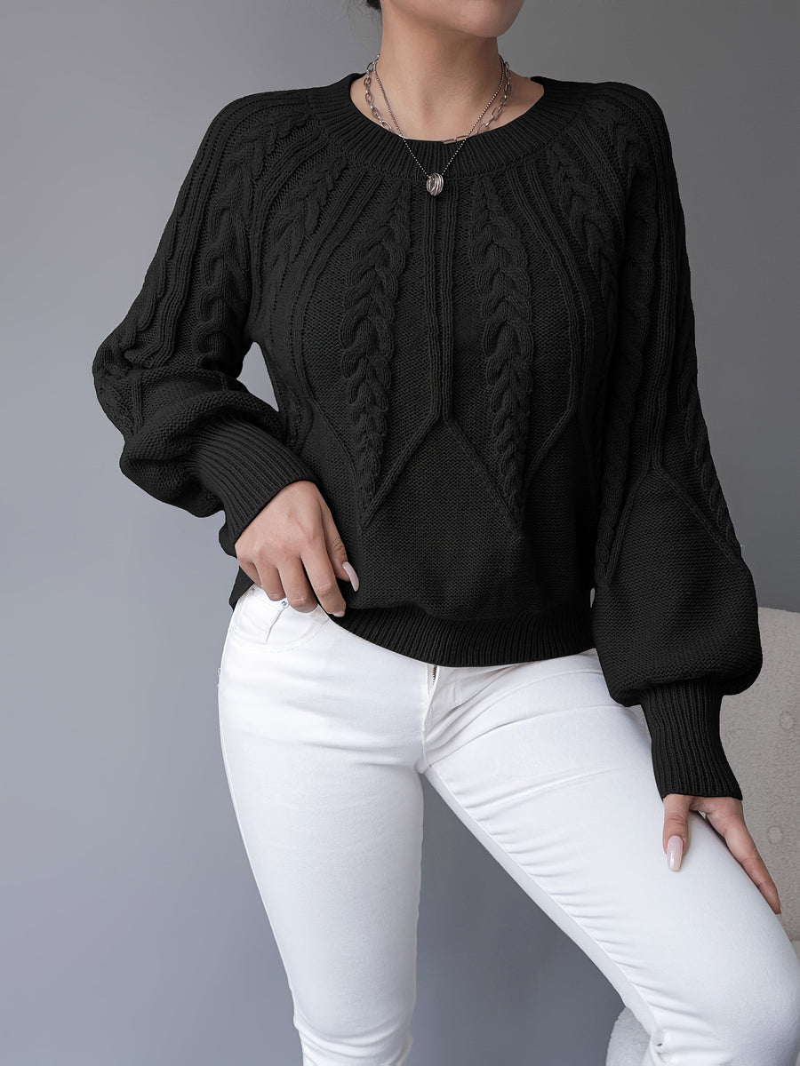 Elsie | Women's Cable Knit Sweater – Lantern Sleeve Textured Pullover view 25