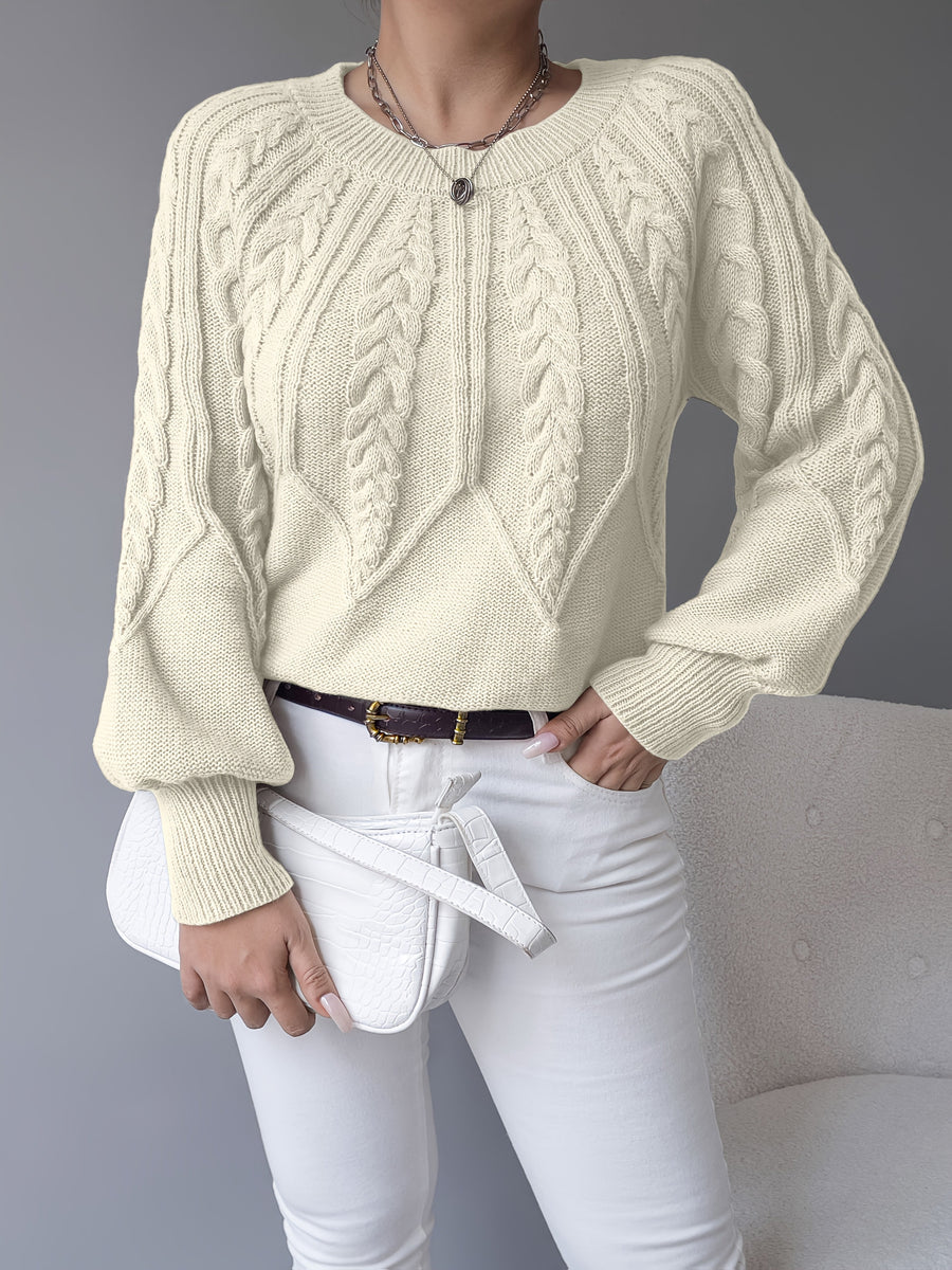 Elsie | Women's Cable Knit Sweater – Lantern Sleeve Textured Pullover view 15