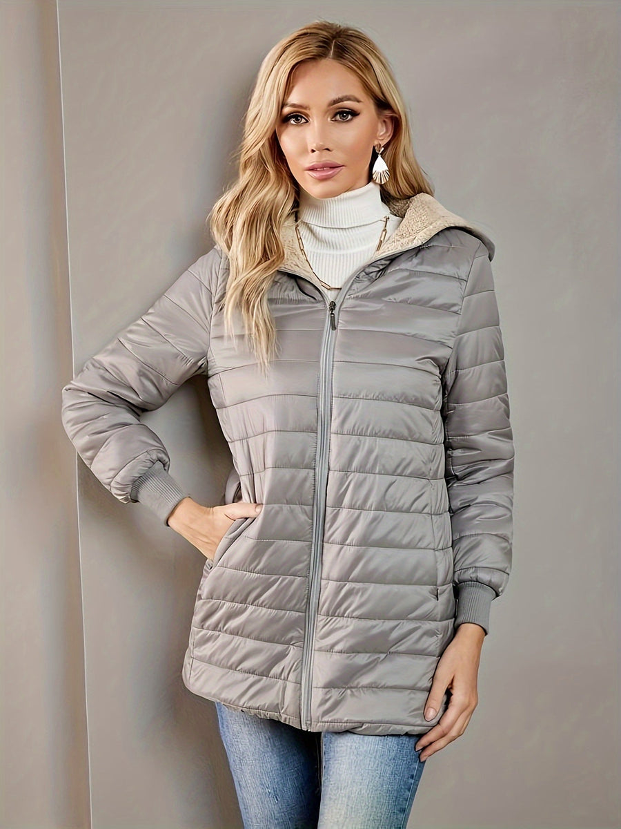 Isla | Women's Quilted Long Coat – Lined Longline Winter Puffer Coat view 14