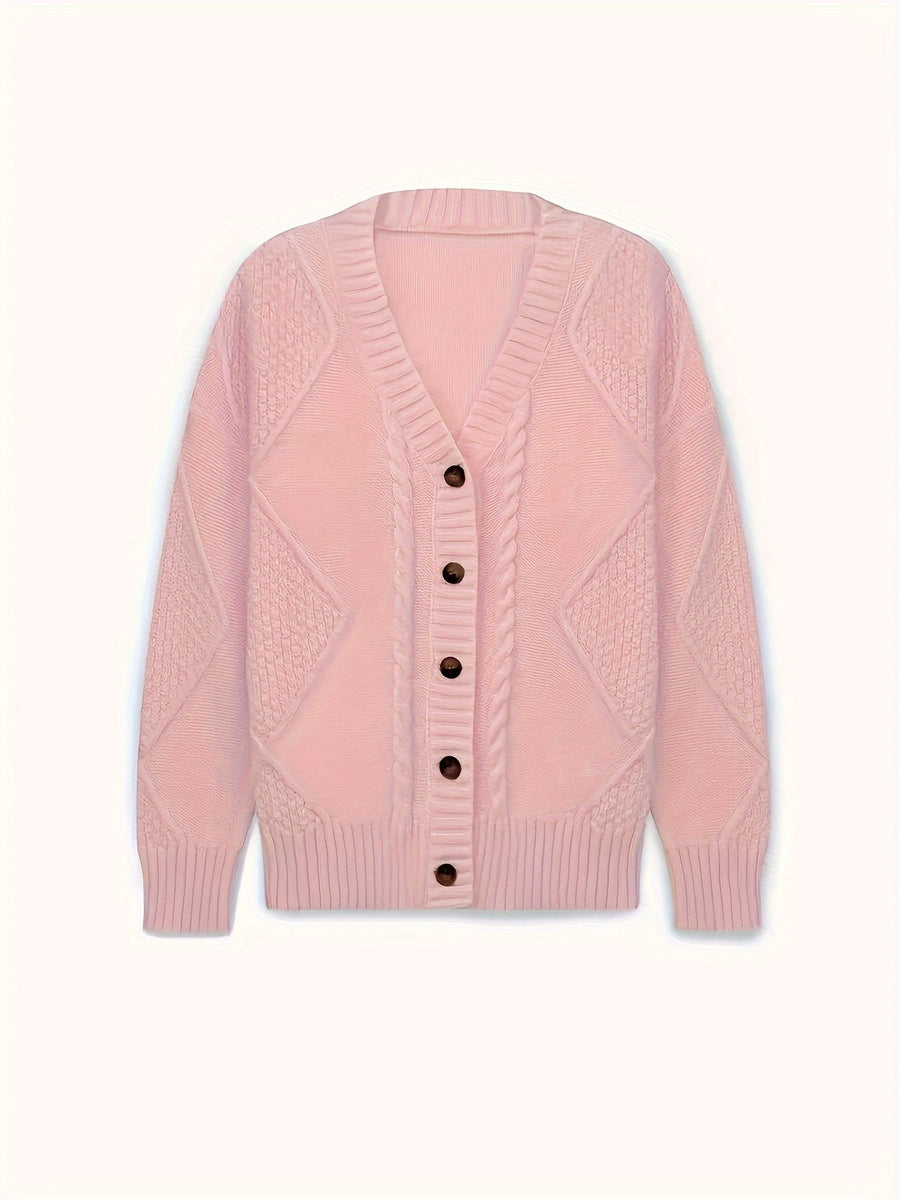 Jane | Women's Winter Cardigan – Textured Cable Knit Button-Front view 10