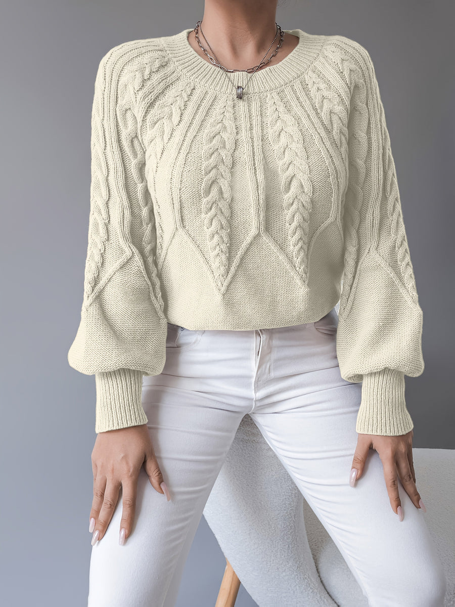 Elsie | Women's Cable Knit Sweater – Lantern Sleeve Textured Pullover view 9