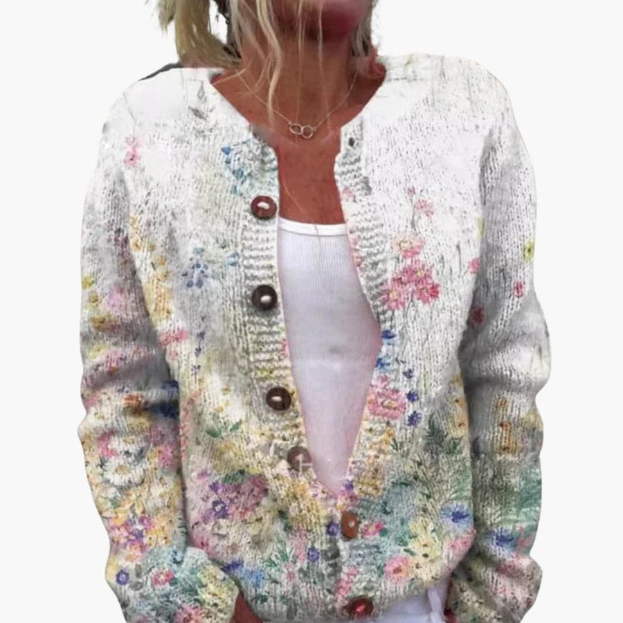 Addison | Floral  Cardigan with Long Sleeves and Ribbed Hem view 3