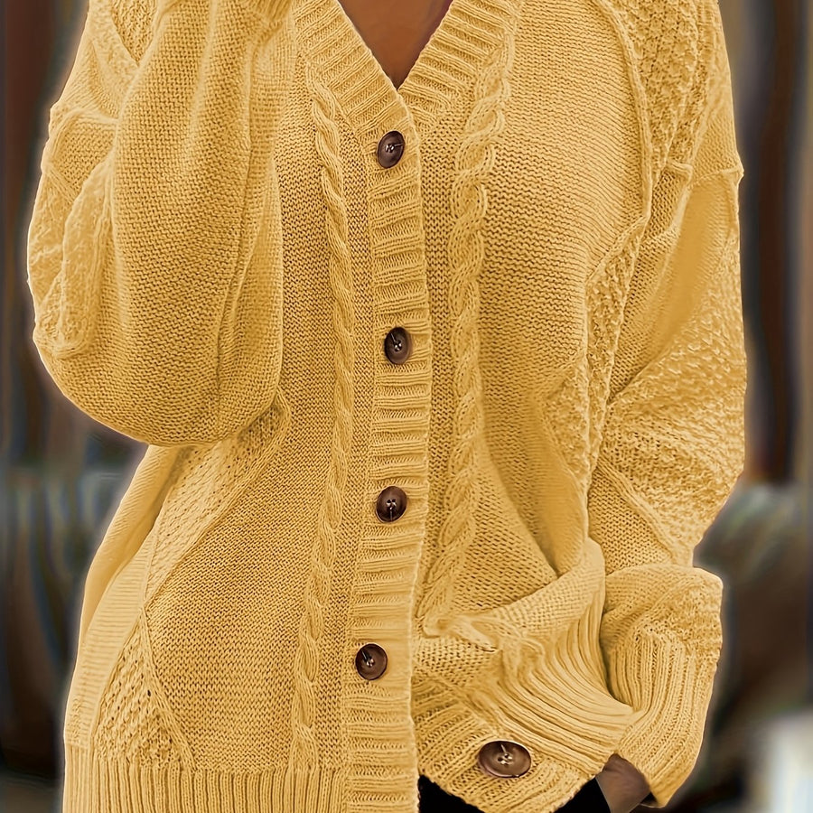 Jane | Women's Winter Cardigan – Textured Cable Knit Button-Front view 14