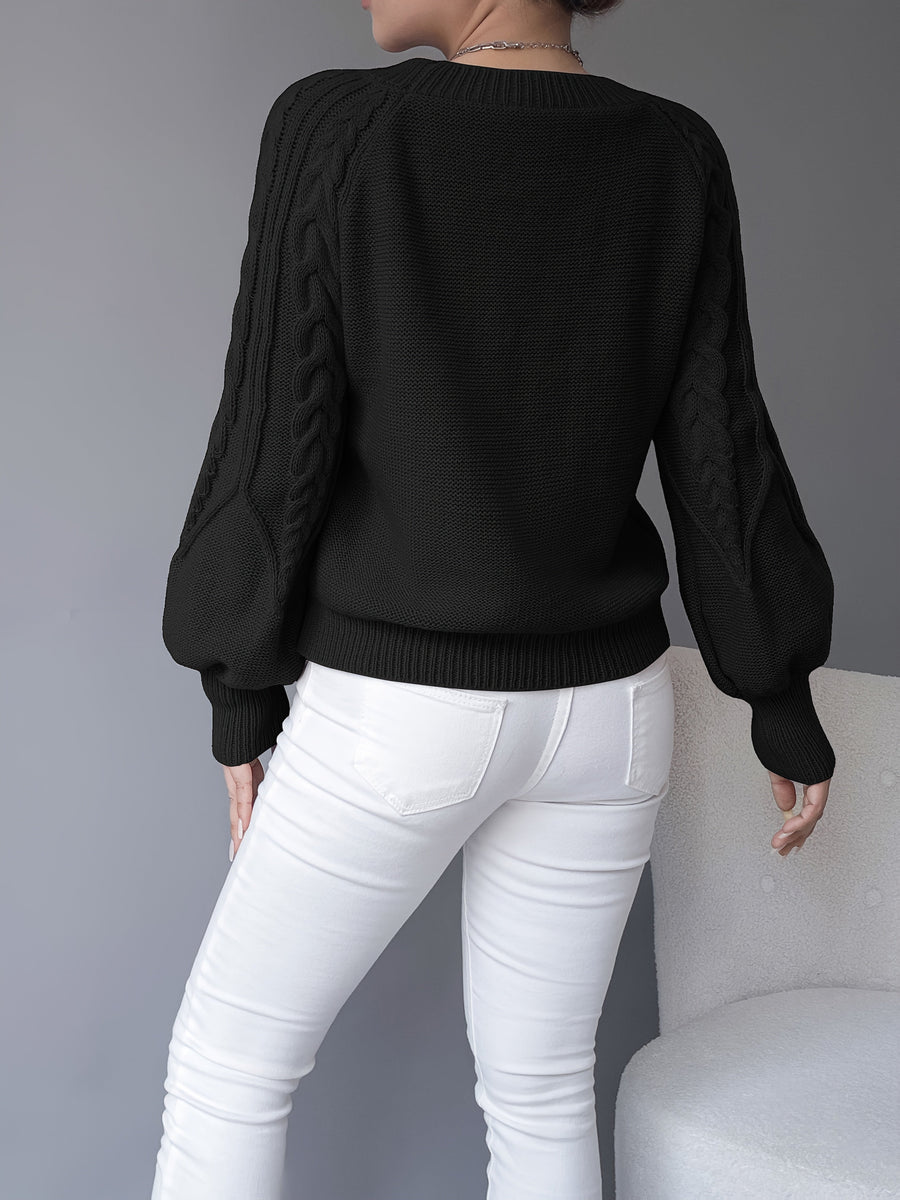 Elsie | Women's Cable Knit Sweater – Lantern Sleeve Textured Pullover view 19