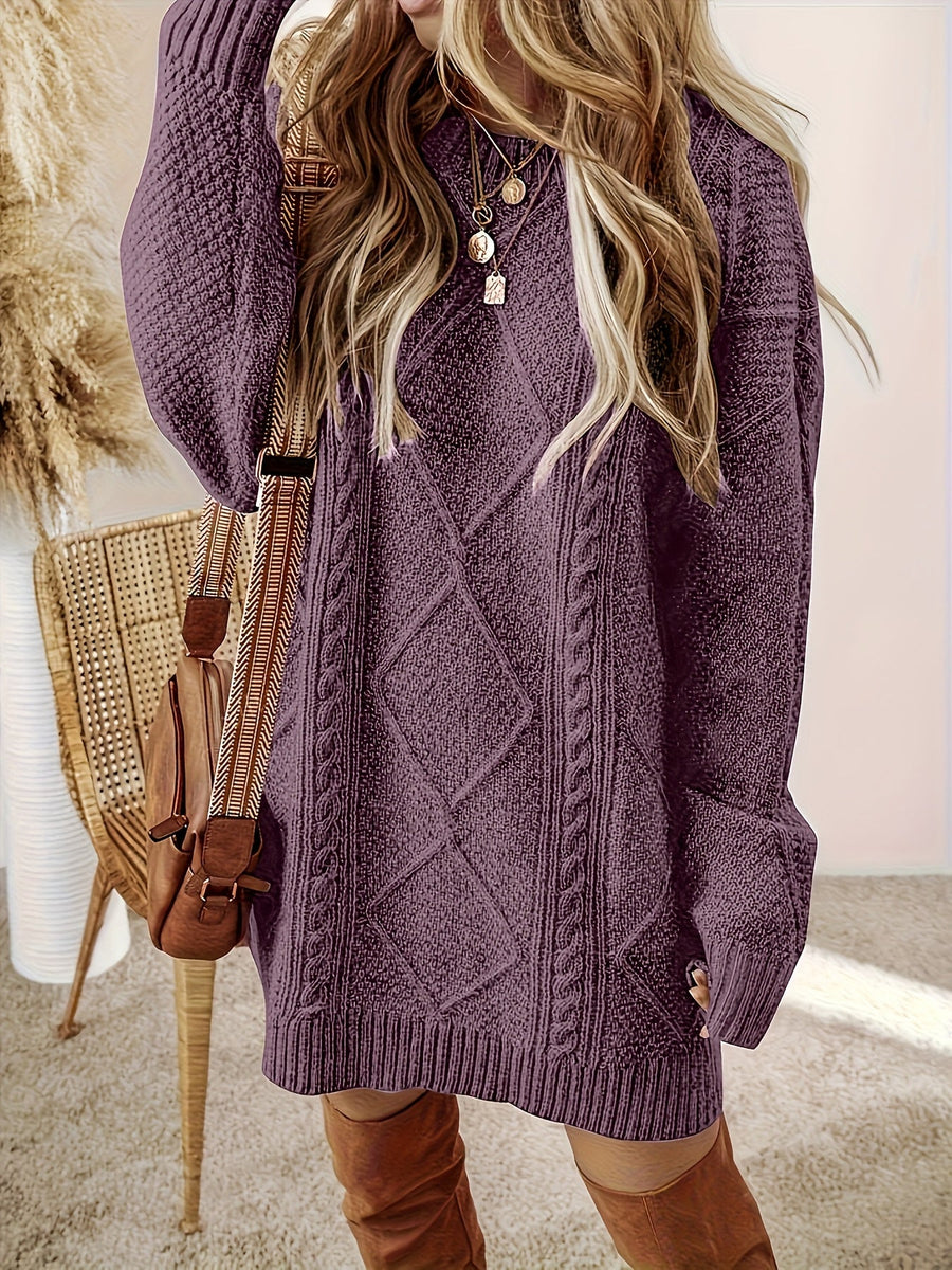 Tabitha | Women's Oversized Cable Knit Sweater Dress – Loose Winter Midi Dress view 4