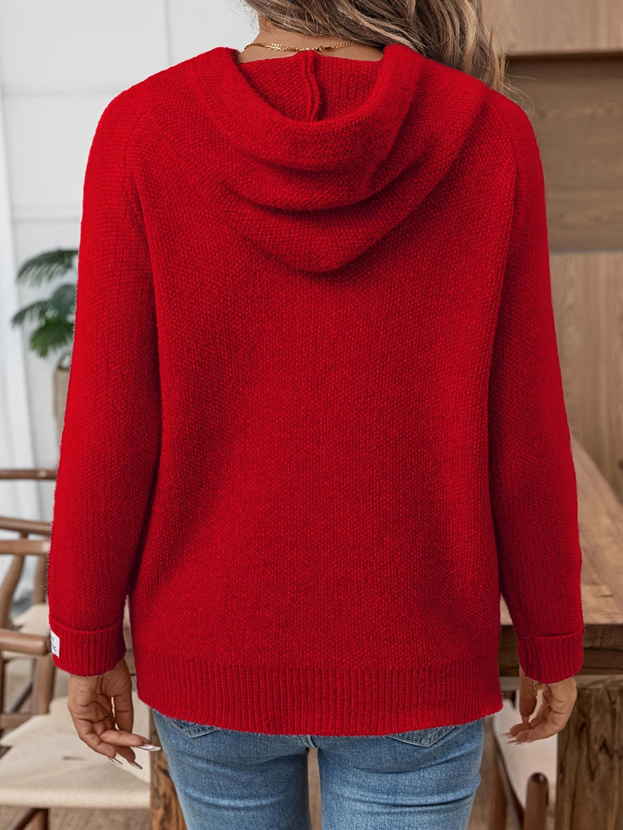 Giselle | Hooded Knit Sweater with Drawstring and Patch Cuffs view 11