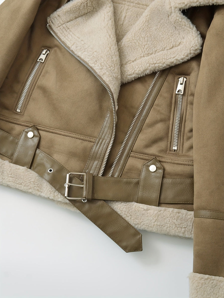 Clara | Women's Aviator Jacket – Belted Cozy Winter Coat view 4