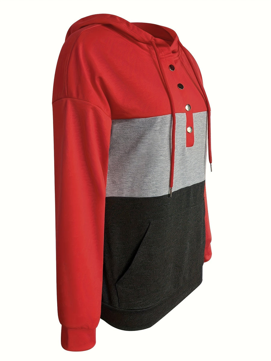 Brynne | Women's Color Block Hoodie – Button Neck Oversized Sweatshirt view 10