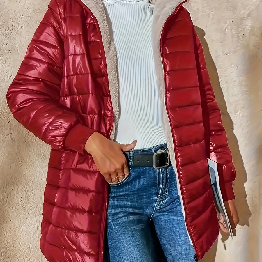 Isla | Women's Quilted Long Coat – Lined Longline Winter Puffer Coat view 7