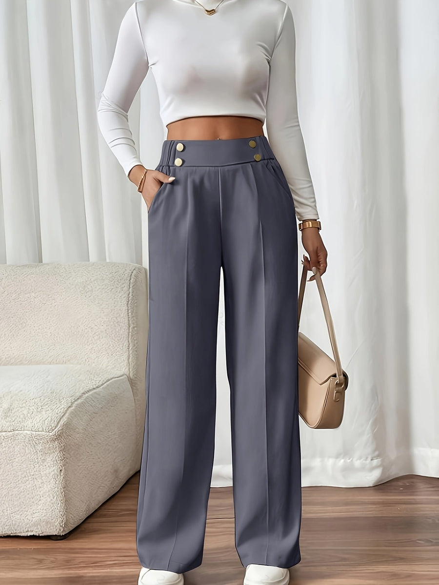 Lydia | Women's Wide Leg Trousers – High Waisted Elastic Waist Dress Pants view 9