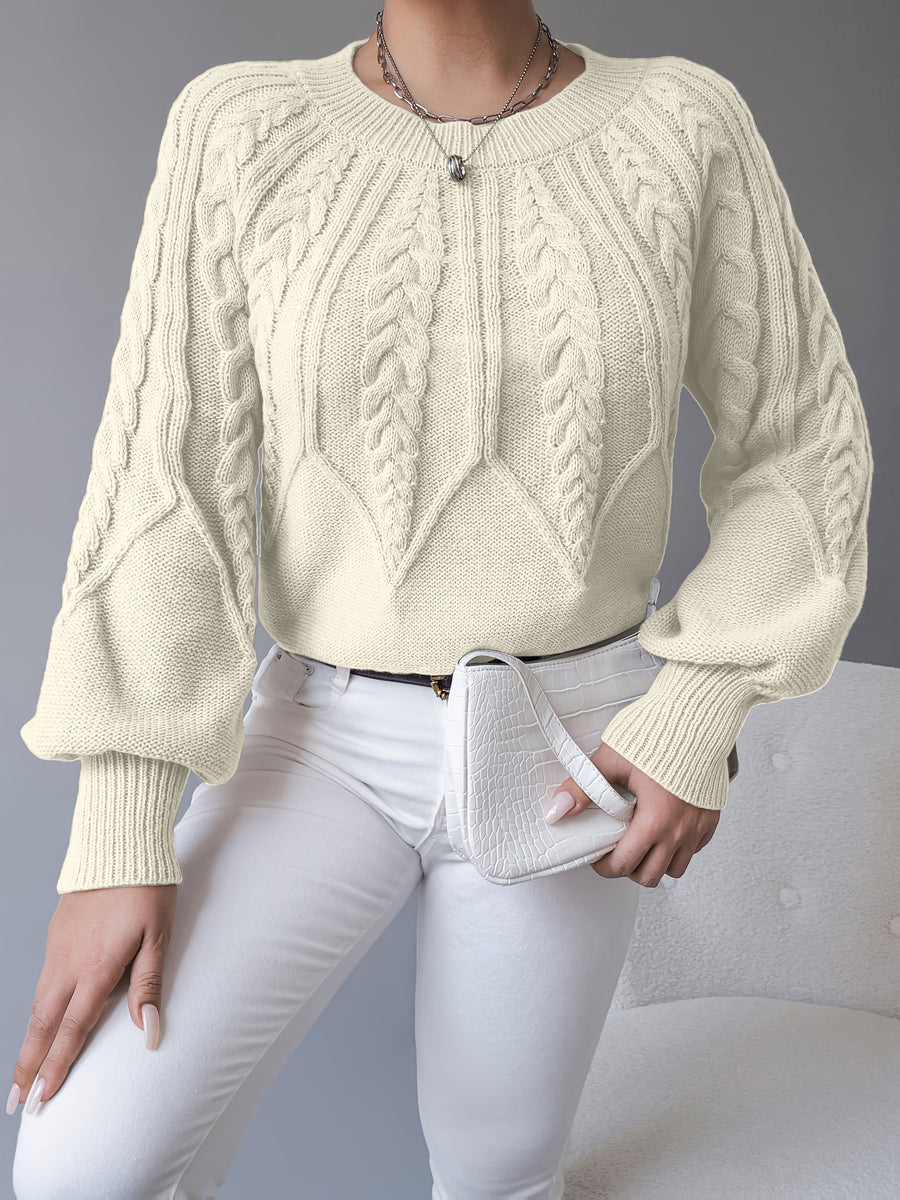 Elsie | Women's Cable Knit Sweater – Lantern Sleeve Textured Pullover view 12