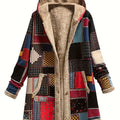 Iris | Women's Plush Lined Hooded Jacket – Patchwork Print Winter Coat