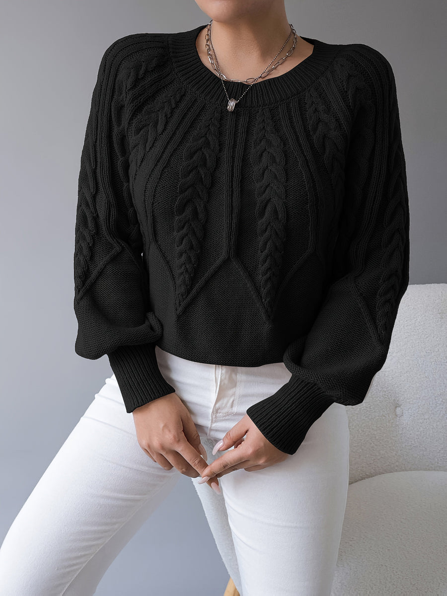 Elsie | Women's Cable Knit Sweater – Lantern Sleeve Textured Pullover view 22