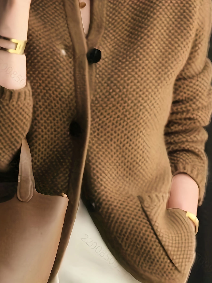 Kit | Women's Winter Cardigan – Textured Knit Stand Collar view 5