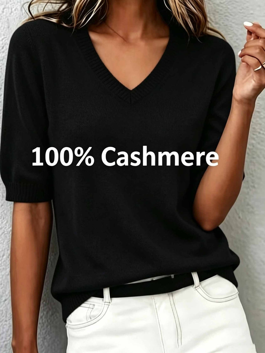 Sabina | Cashmere Blend Short-Sleeve V-Neck Sweater view 6