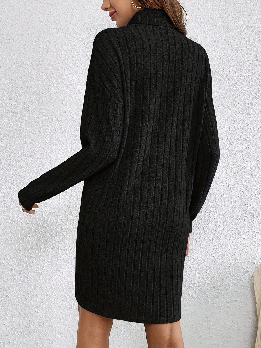 Florence | Women's Turtleneck Sweater Dress – Ribbed Knit Bodycon Midi Dress view 10