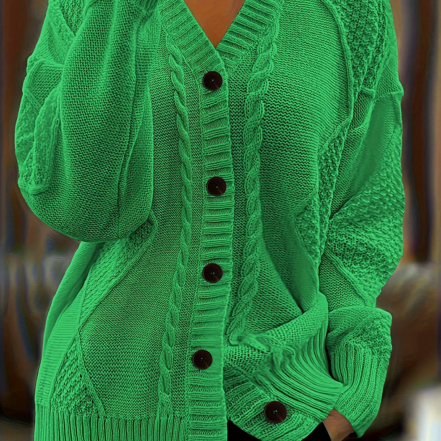 Jane | Women's Winter Cardigan – Textured Cable Knit Button-Front view 16