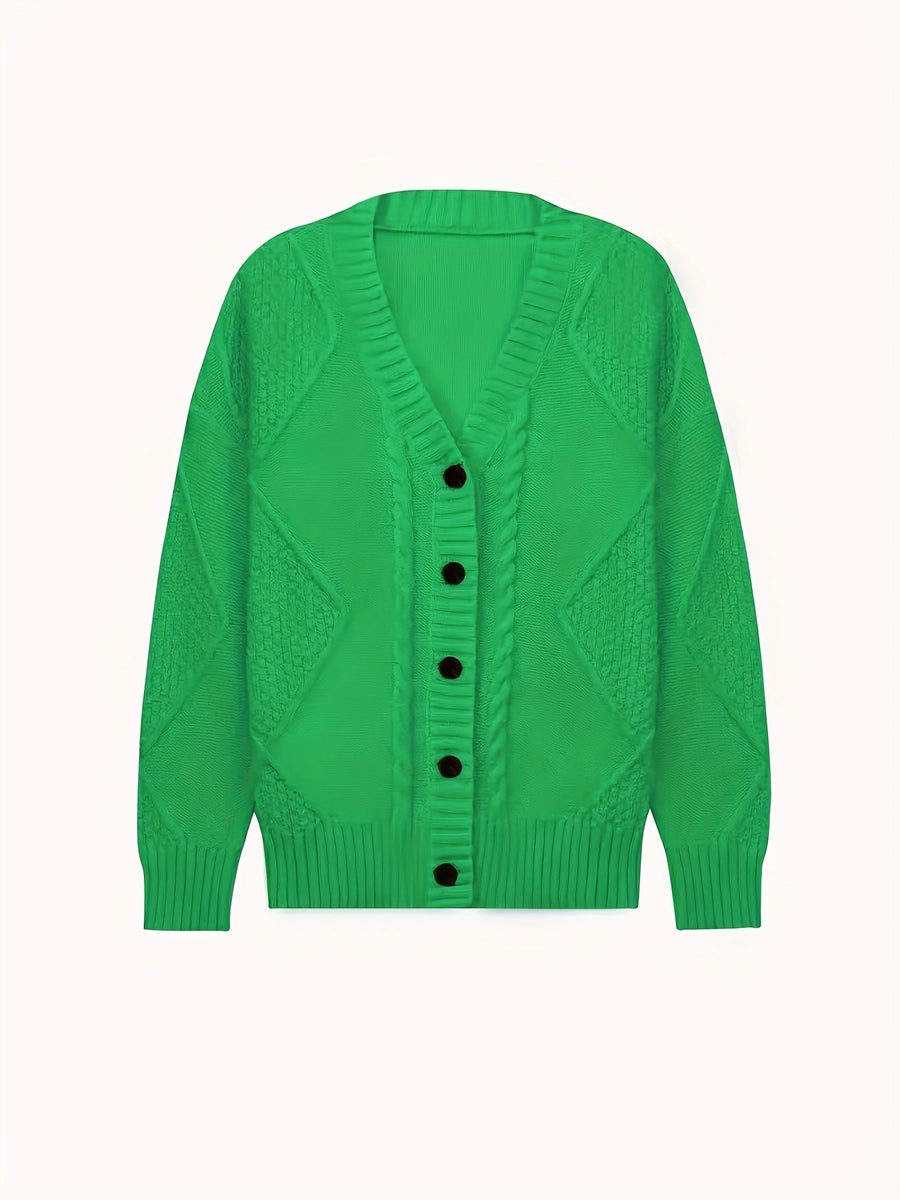 Jane | Women's Winter Cardigan – Textured Cable Knit Button-Front view 9