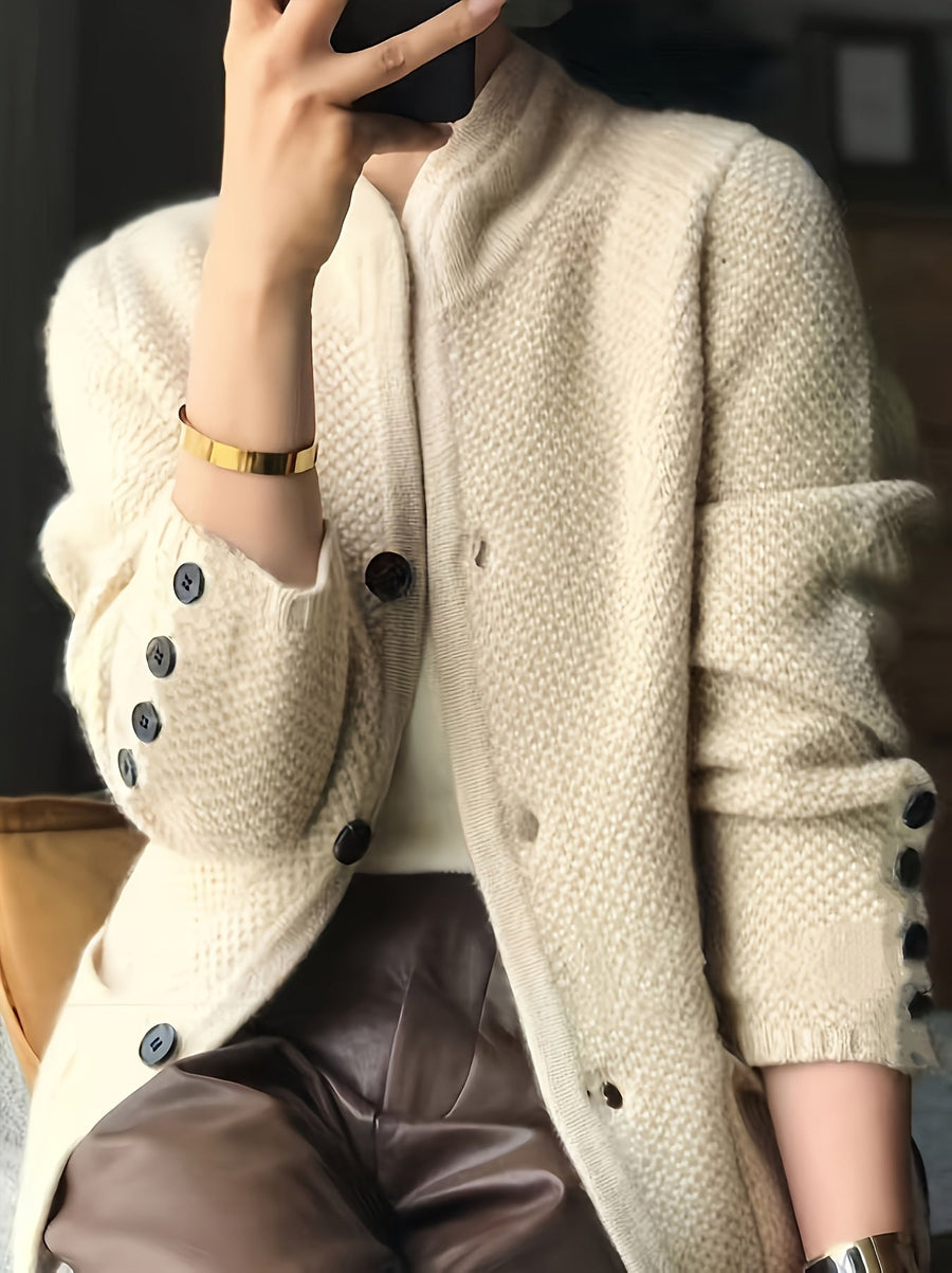 Kit | Women's Winter Cardigan – Textured Knit Stand Collar view 6