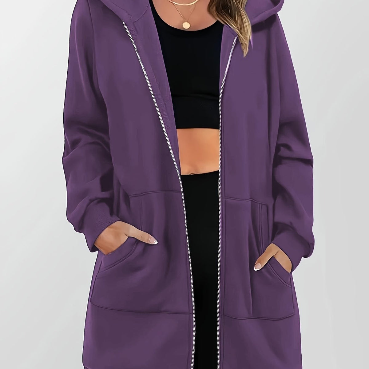 Heather | Women's Longline Zip Up Hoodie – Hooded Jacket Tunic Sweatshirt
